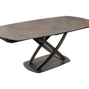 ATONIA Tafel – Ovaal uitschuifbaar 130 tot 190 cm – Tafelblad van keramiek met brons marmer effect – Metalen poten – Moderne stijl ATONIA Tafel – Ovaal uitschuifbaar 130 tot 190 cm – Tafelblad van keramiek met brons marmer effect – Metalen poten – Moderne stijl