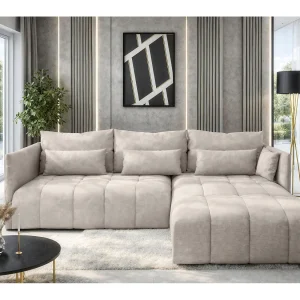 AX LIVING Hoekbank L vorm Gaziante 245 cm in Beige met Bedfunctie
