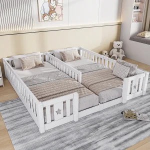Babybedje 180×200 cm – met veiligheidshekjes en lattenbodem – geschikt voor 2 kinderen – wit Babybedje 180×200 cm – met veiligheidshekjes en lattenbodem – geschikt voor 2 kinderen – wit