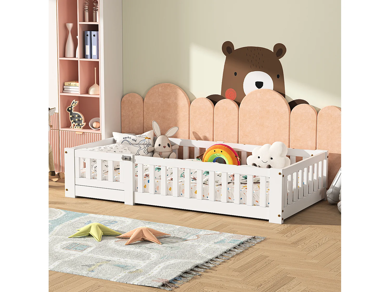 Babybedje 90x190 cm - met veiligheidshekjes en lattenbodem - van massief grenenhout - wit