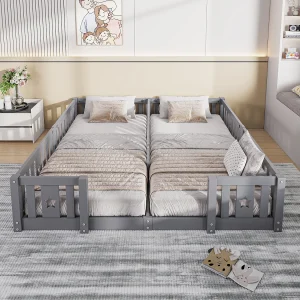 Babybedje 180×200 cm met veiligheidshekjes – lattenbodem niet inbegrepen – geschikt voor 2 kinderen – grijs Babybedje 180×200 cm met veiligheidshekjes – lattenbodem niet inbegrepen – geschikt voor 2 kinderen – grijs