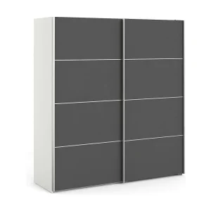 Accadia 2-deurskast, Slaapkamermeubel, Inloopkast, Kledingkast, 182×64 h202 cm, Grijs en Wit Accadia 2-deurskast, Slaapkamermeubel, Inloopkast, Kledingkast, 182×64 h202 cm, Grijs en Wit