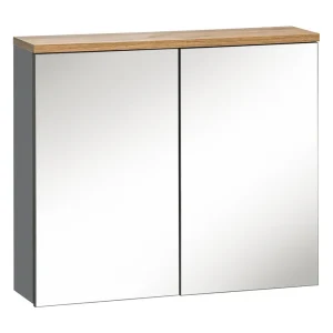Badkamer opbergmeubel ERMANO – Houtafwerking en glanzend grijs, 60 cm