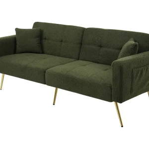 Slaapbank 175x64x72 cm, verstelbare rugleuning, zijvakken, schuim, antiek groen Slaapbank 175x64x72 cm, verstelbare rugleuning, zijvakken, schuim, antiek groen