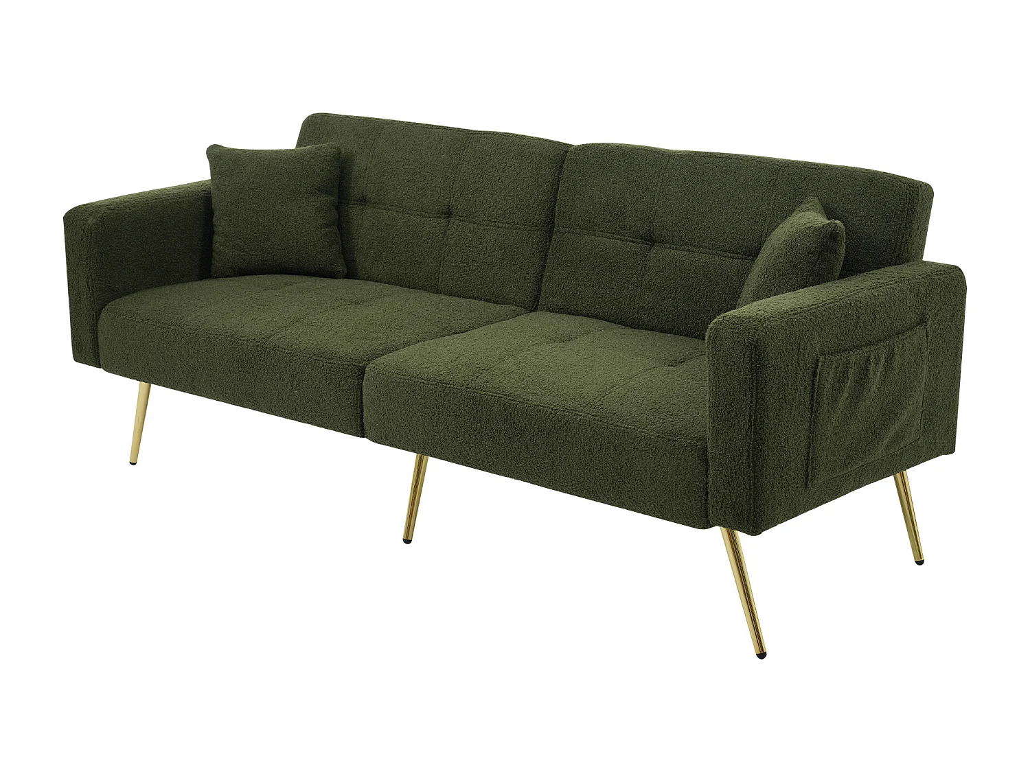 Slaapbank 175x64x72 cm, verstelbare rugleuning, zijvakken, schuim, antiek groen