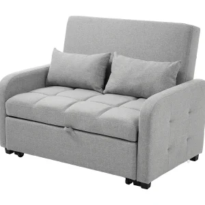 Slaapbank 127x75x94 cm, transformatie met rails, rugleuning in 3 standen, 2 kussens, katoen-linnen stof, antiek grijs Slaapbank 127x75x94 cm, transformatie met rails, rugleuning in 3 standen, 2 kussens, katoen-linnen stof, antiek grijs