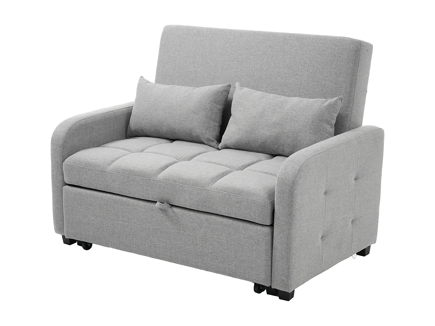 Slaapbank 127x75x94 cm, transformatie met rails, rugleuning in 3 standen, 2 kussens, katoen-linnen stof, antiek grijs