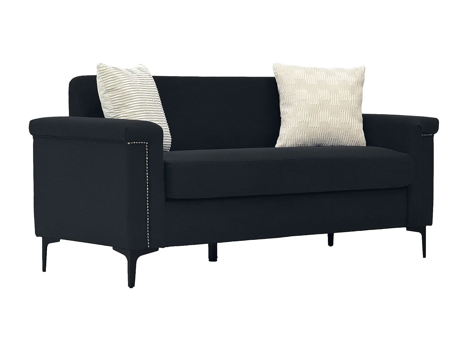 2-zits bank 172x72x82 cm, Scandinavische stijl, pocketveer-kussensysteem, hout en multiplex, zwart