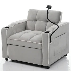 Slaapfauteuil 83x167x76 cm, 3-in-1, verstelbare rugleuning, bekerhouder, telefoonhouder, schuim, antiek wit-grijs Slaapfauteuil 83x167x76 cm, 3-in-1, verstelbare rugleuning, bekerhouder, telefoonhouder, schuim, antiek wit-grijs