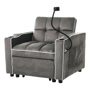 Slaapfauteuil 83x167x76 cm, 3-in-1, verstelbare rugleuning, bekerhouder, telefoonhouder, schuim, antracietgrijs Slaapfauteuil 83x167x76 cm, 3-in-1, verstelbare rugleuning, bekerhouder, telefoonhouder, schuim, antracietgrijs