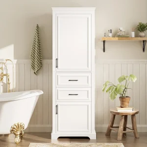 Badkamermeubel 60x40x180 cm – met 2 lades en 2 deuren – verstelbare planken – MDF – Wit Badkamermeubel 60x40x180 cm – met 2 lades en 2 deuren – verstelbare planken – MDF – Wit