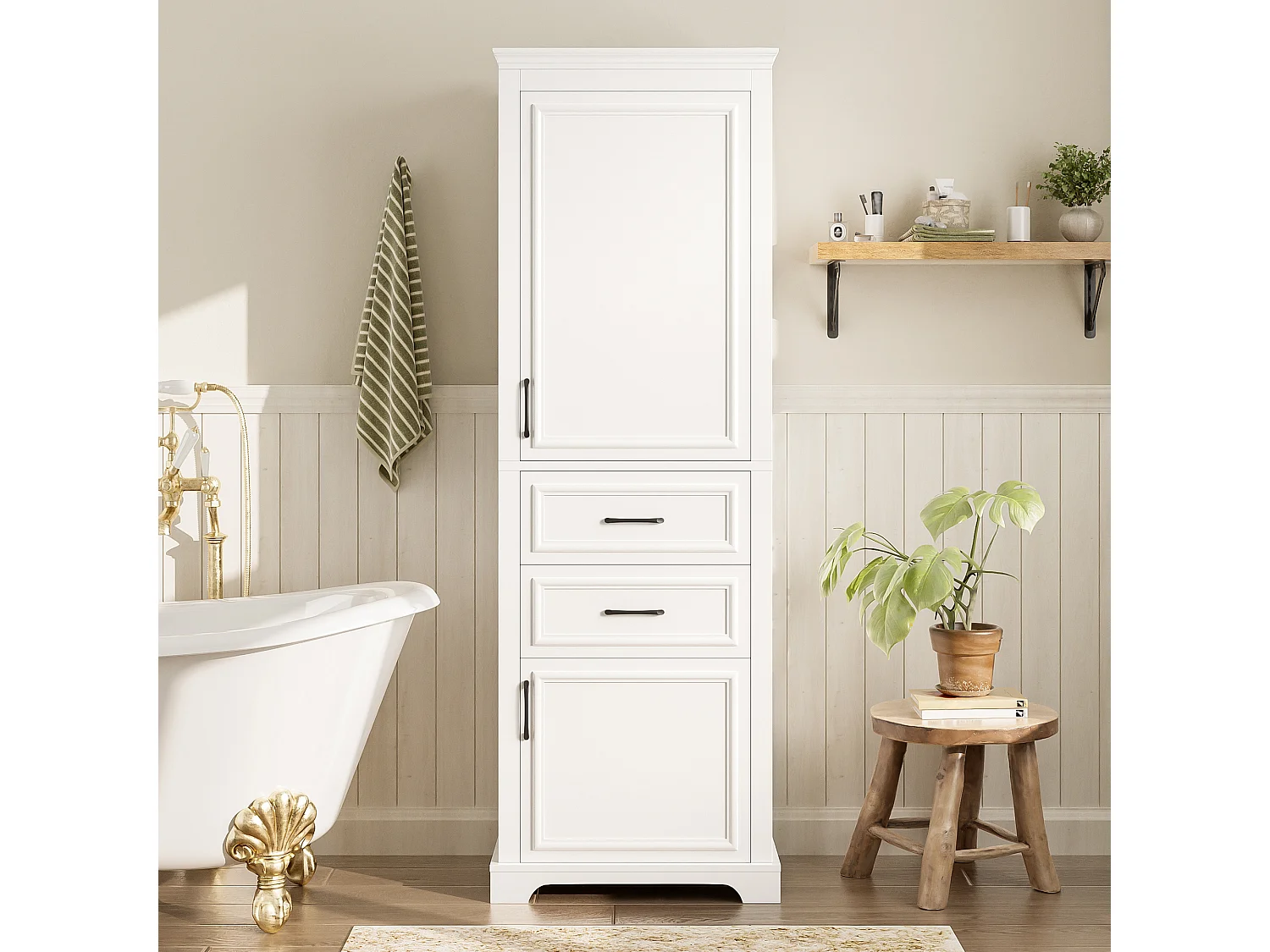 Badkamermeubel 60x40x180 cm - met 2 lades en 2 deuren - verstelbare planken - MDF - Wit