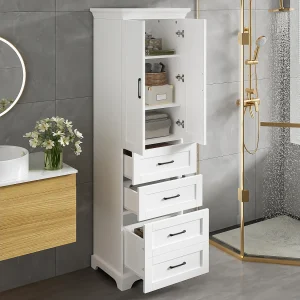 Badkamermeubel 57x38x180 cm – met 3 lades en 2 deuren – verstelbare planken – MDF – Wit Badkamermeubel 57x38x180 cm – met 3 lades en 2 deuren – verstelbare planken – MDF – Wit