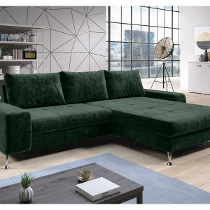 AX LIVING Hoekbank Artemia groen fluweel 275 cm met slaapfunctie en opbergruimte rechts AX LIVING Hoekbank Artemia groen fluweel 275 cm met slaapfunctie en opbergruimte rechts