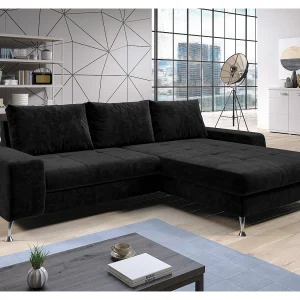 AX LIVING Hoekbank Artemia zwart fluweel 275 cm met slaapfunctie en opbergruimte rechts AX LIVING Hoekbank Artemia zwart fluweel 275 cm met slaapfunctie en opbergruimte rechts