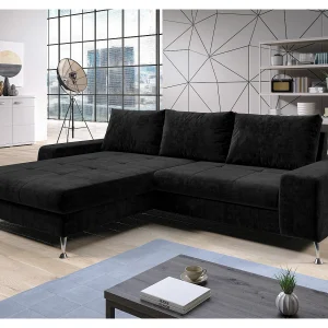 AX LIVING Hoekbank Artemia zwart fluweel 275 cm met slaapfunctie en opbergruimte links AX LIVING Hoekbank Artemia zwart fluweel 275 cm met slaapfunctie en opbergruimte links
