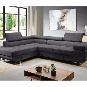 AX LIVING Hoekbank Kanya lichtgrijs 275 cm met slaapfunctie en opbergruimte links