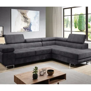 AX LIVING Hoekbank Kanya lichtgrijs 275 cm met slaapfunctie en opbergruimte rechts