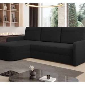 AX LIVING Hoekbank Nebbiolo 250 cm zwart met slaapfunctie