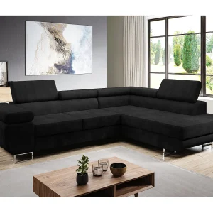 AX LIVING Hoekbank Kanya zwart 275 cm met slaapfunctie en opbergruimte rechts