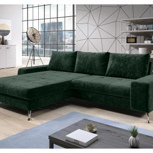 AX LIVING Hoekbank Artemia groen fluweel 275 cm met slaapfunctie en opbergruimte links AX LIVING Hoekbank Artemia groen fluweel 275 cm met slaapfunctie en opbergruimte links