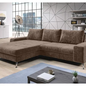 AX LIVING Hoekbank Artemia lichtbruin fluweel 275 cm met slaapfunctie en opbergruimte links AX LIVING Hoekbank Artemia lichtbruin fluweel 275 cm met slaapfunctie en opbergruimte links