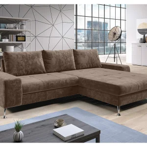 AX LIVING Hoekbank Artemia lichtbruin fluweel 275 cm met slaapfunctie en opbergruimte rechts AX LIVING Hoekbank Artemia lichtbruin fluweel 275 cm met slaapfunctie en opbergruimte rechts