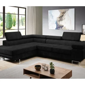 AX LIVING Hoekbank Kanya zwart 275 cm met slaapfunctie en opbergruimte links