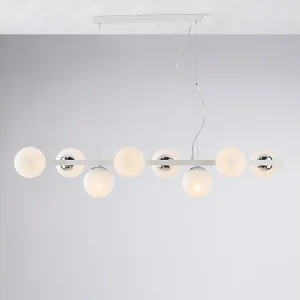 Adrian Suspension en fer laqué blanc et chrome 8 lumières L.121 x 30 BL278-8-BCO Adrian Suspension en fer laqué blanc et chrome 8 lumières L.121 x 30 BL278-8-BCO