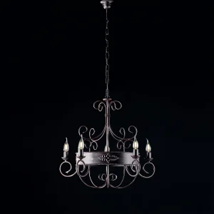 Baltimore Lustre en fer laqué noir et rouille 5 lumières 120 d.60 BL183-5-RG Baltimore Lustre en fer laqué noir et rouille 5 lumières 120 d.60 BL183-5-RG