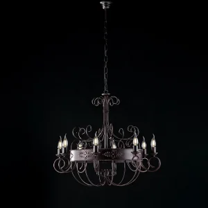 Baltimore Lustre en fer laqué noir et rouille 8 lumières 126 d.76 BL183-8-RG Baltimore Lustre en fer laqué noir et rouille 8 lumières 126 d.76 BL183-8-RG