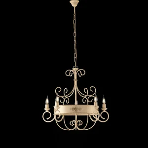 Baltimore Lustre en fer laqué décapé ivoire 5 lumières 120 d.60 BL183-5-AV Baltimore Lustre en fer laqué décapé ivoire 5 lumières 120 d.60 BL183-5-AV