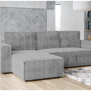 AX LIVING Hoekbank Aydin cord lichtgrijs met slaapfunctie en opbergruimte AX LIVING Hoekbank Aydin cord lichtgrijs met slaapfunctie en opbergruimte