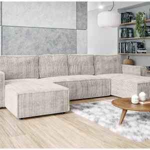 AX LIVING U-bank Aydin cord crème met slaapfunctie AX LIVING U-bank Aydin cord crème met slaapfunctie