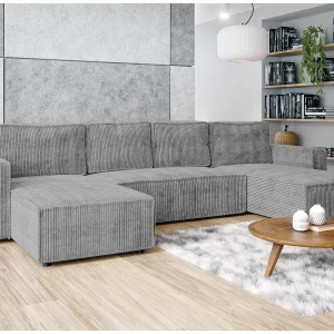 AX LIVING U-bank Aydin cord lichtgrijs met slaapfunctie AX LIVING U-bank Aydin cord lichtgrijs met slaapfunctie