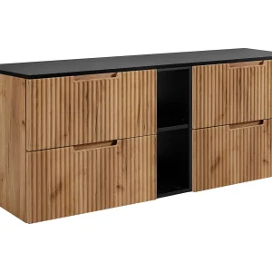Badkamerkastje, Craft eikenhout / zwart, 140 (2 x 60 + 20) x 58,6 x 46 cm