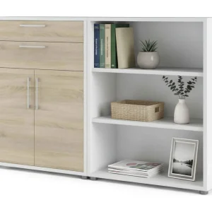 Albinea dressoir, Woonkamerbuffet, Woonkamerdressoir, Keukenkast, 178×40 h113 cm, Wit en Eiken Albinea dressoir, Woonkamerbuffet, Woonkamerdressoir, Keukenkast, 178×40 h113 cm, Wit en Eiken