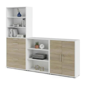 Acceglio dressoir, Woonkamerbuffet, Woonkamerdressoir, Keukenkast, 267×40 h222 cm, Wit en Eiken Acceglio dressoir, Woonkamerbuffet, Woonkamerdressoir, Keukenkast, 267×40 h222 cm, Wit en Eiken