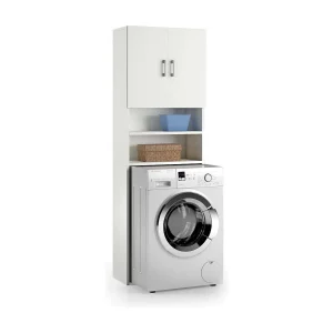 Dmora Multifunctionele Kast 2 Deuren Anemone 32x195h cm Wit, 3 Planken, 2 Deuren, Draaideur, Made in Italy