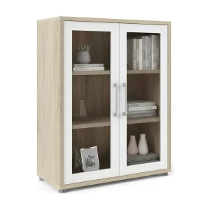 Ampezzo dressoir, Woonkamerbuffet, Woonkamerdressoir, Keukenkast, 89×40 h113 cm, Eiken en Wit Ampezzo dressoir, Woonkamerbuffet, Woonkamerdressoir, Keukenkast, 89×40 h113 cm, Eiken en Wit