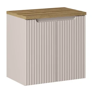 Badkamerset VANO kasjmier en eiken 60cm: onderkast met verticaal gegroefde kastdeuren + blad voor wastafel Badkamerset VANO kasjmier en eiken 60cm: onderkast met verticaal gegroefde kastdeuren + blad voor wastafel