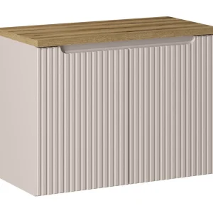 Badkamermeubelset VANO cashmere en eiken 80cm: onderkast met verticaal gegroefde deurtjes + blad voor wastafel Badkamermeubelset VANO cashmere en eiken 80cm: onderkast met verticaal gegroefde deurtjes + blad voor wastafel
