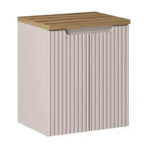 Badkamerset VANO cachemire en eiken 50cm: onderkast met verticaal gegroefde kastdeuren + plan voor wastafel Badkamerset VANO cachemire en eiken 50cm: onderkast met verticaal gegroefde kastdeuren + plan voor wastafel