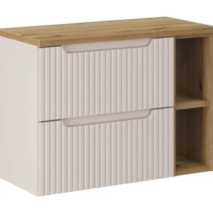 Badkamerset VANO cashmere en eiken 80cm: onderkast met lades en zichtbare nissen + plan voor wastafel Badkamerset VANO cashmere en eiken 80cm: onderkast met lades en zichtbare nissen + plan voor wastafel