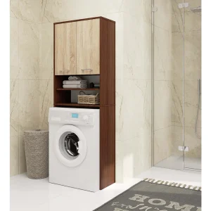 Badkamerkast FIN voor Boven Wasmachine – Wenge/Sonoma – 2 Deuren, 4 Planken – 64x180x30 cm – Zelfmontage Badkamerkast FIN voor Boven Wasmachine – Wenge/Sonoma – 2 Deuren, 4 Planken – 64x180x30 cm – Zelfmontage
