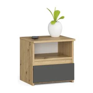 Artisan Eiken Nachtkastje met Grijze Lade – Mat Afwerking – 40x40x35 cm