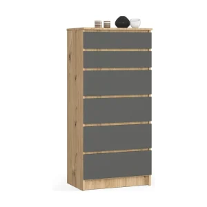 Ladekast K60 met 6 Lades / AKORD Furniture Factory / Artisan Eik – Grafietgrijs / 60 x 130 x 40 cm