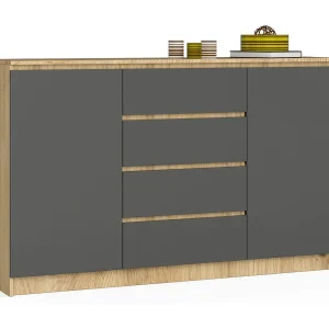 Ladekast K160 met 4 Lades en 2 Deuren / AKORD Furniture Factory / Artisan Eik – Grafietgrijs / 160 x 99 x 40 cm