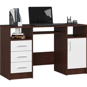 Ana Staand Bureau – Wenge/Bianco 124cm – 3 Lades en 1 Deur – Mat Afwerking – Laminaat met ABS Afwerking – Zelfmontage – Praktisch met Toetsenbord Lade Ana Staand Bureau – Wenge/Bianco 124cm – 3 Lades en 1 Deur – Mat Afwerking – Laminaat met ABS Afwerking – Zelfmontage – Praktisch met Toetsenbord Lade