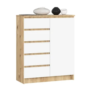 Kommode K80 met 5 Lades en 1 Deur / AKORD Furniture Factory / Artisan Eik – Wit / 80 x 97 x 35 cm